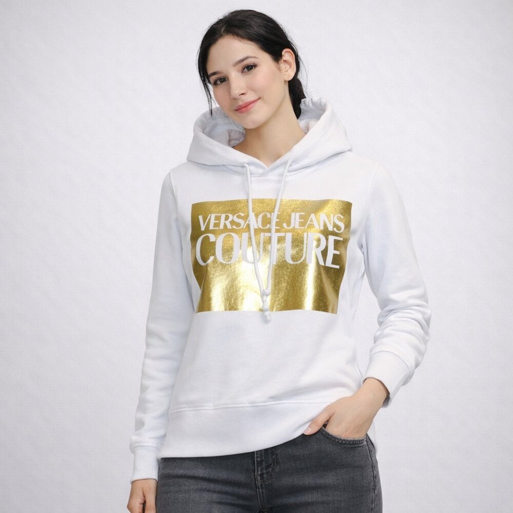 Versace Jeans Couture Metallic Logo Graphic Pullover Hoodie in size S NWT $450
